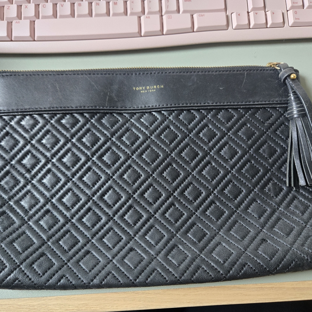 Tory Burch Black Geometric Wristlet with Tassel